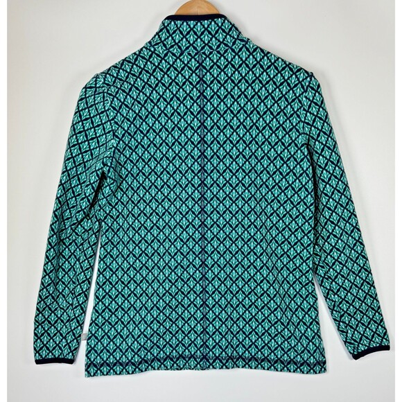 T by Talbots Petite Womens Long Sleeve Half Zip Pullover Navy Teal Geometric - Picture 3 of 11